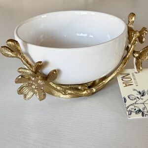 White Ceramic Bowl with Gold Branch Design